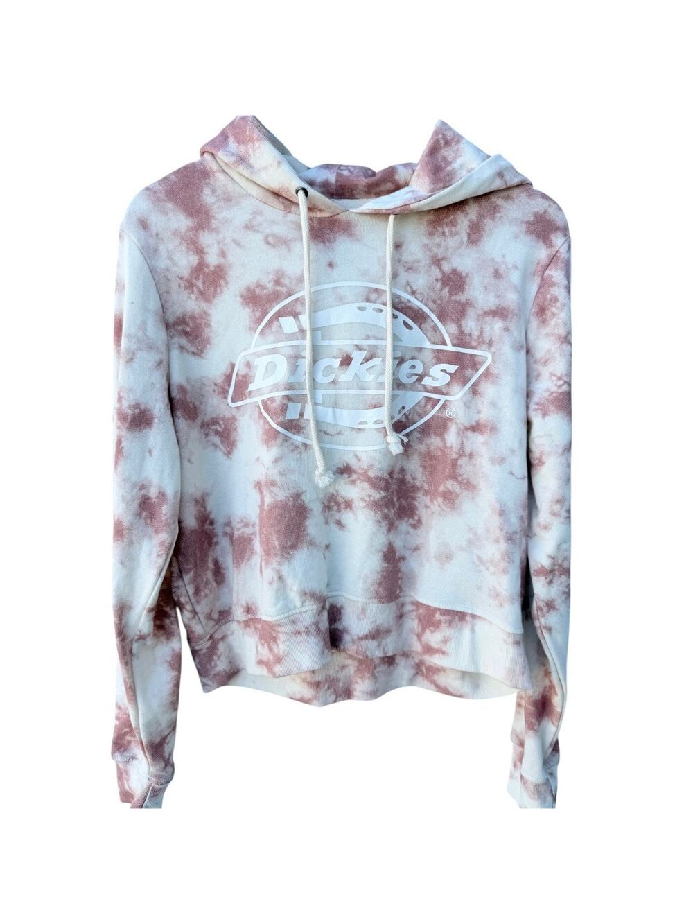 Dickies Tie Dye Hoodie Womens L White Pink Logo Pullover Streetwear Sweatshirt